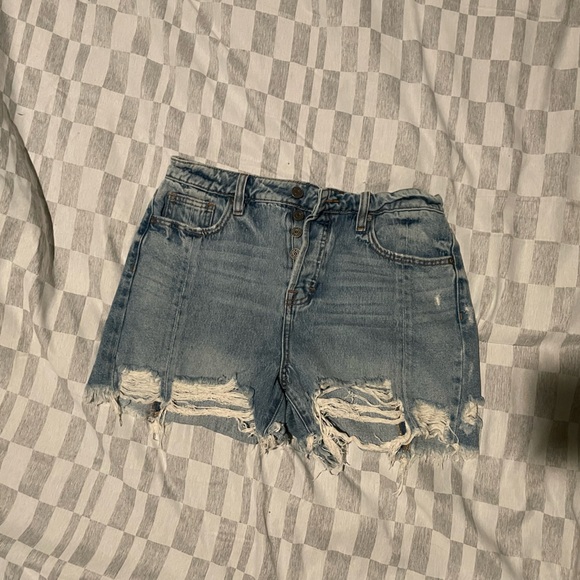 Blue Distressed Jean Denim Shorts - Picture 1 of 4